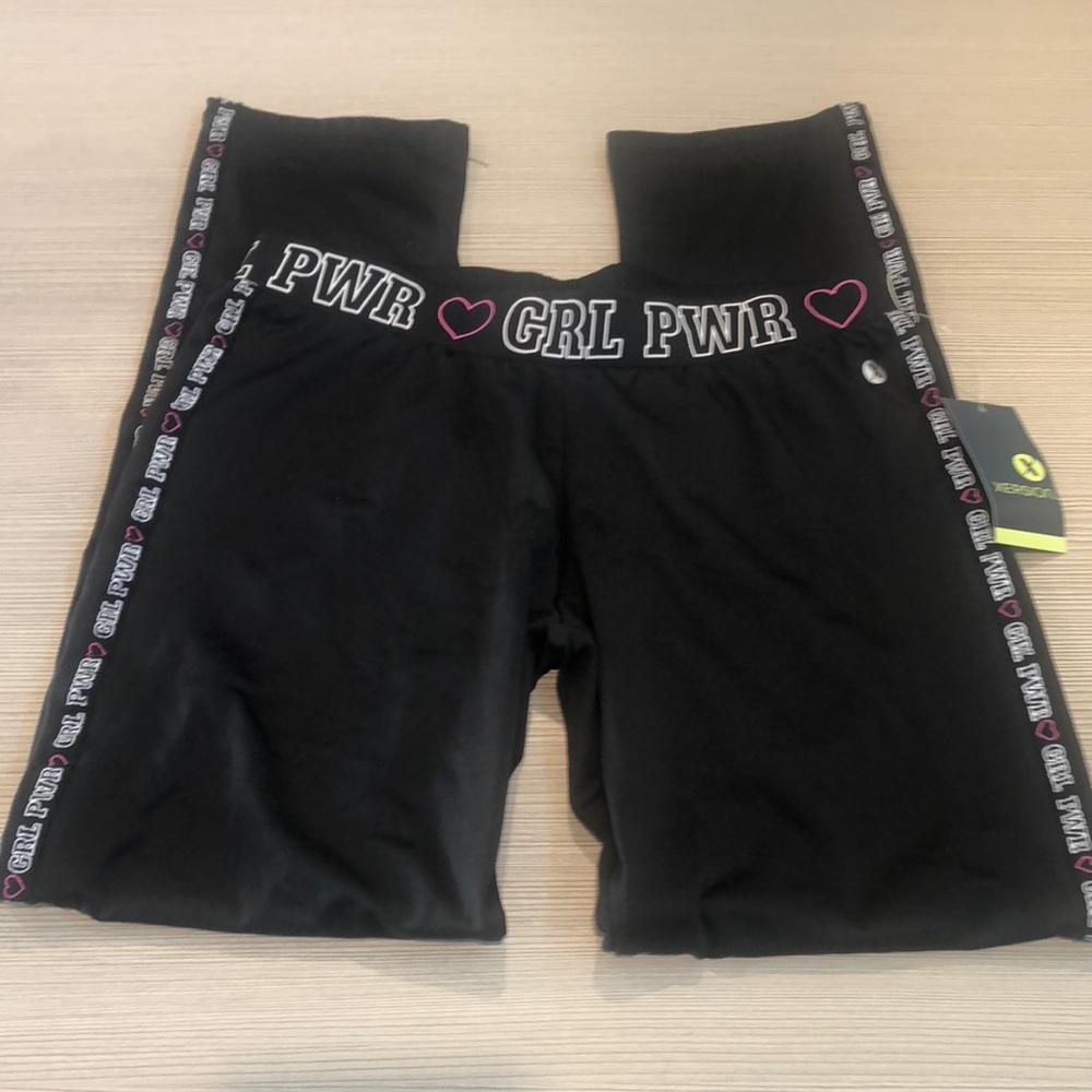 XERSION Girks GRL PWR Black Casual Comfy Dance Pants Size M 10/12
